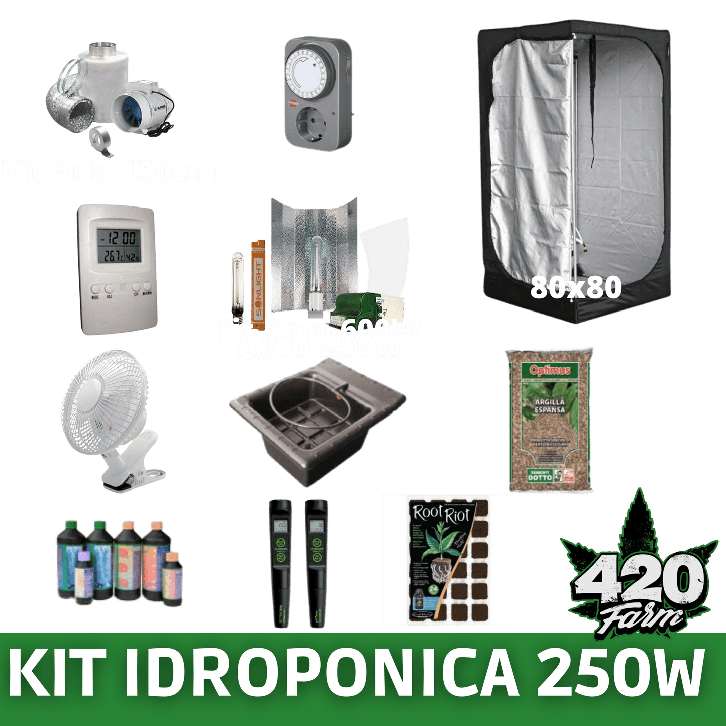 Kit Grow box Idroponica 250W - 420 Farm